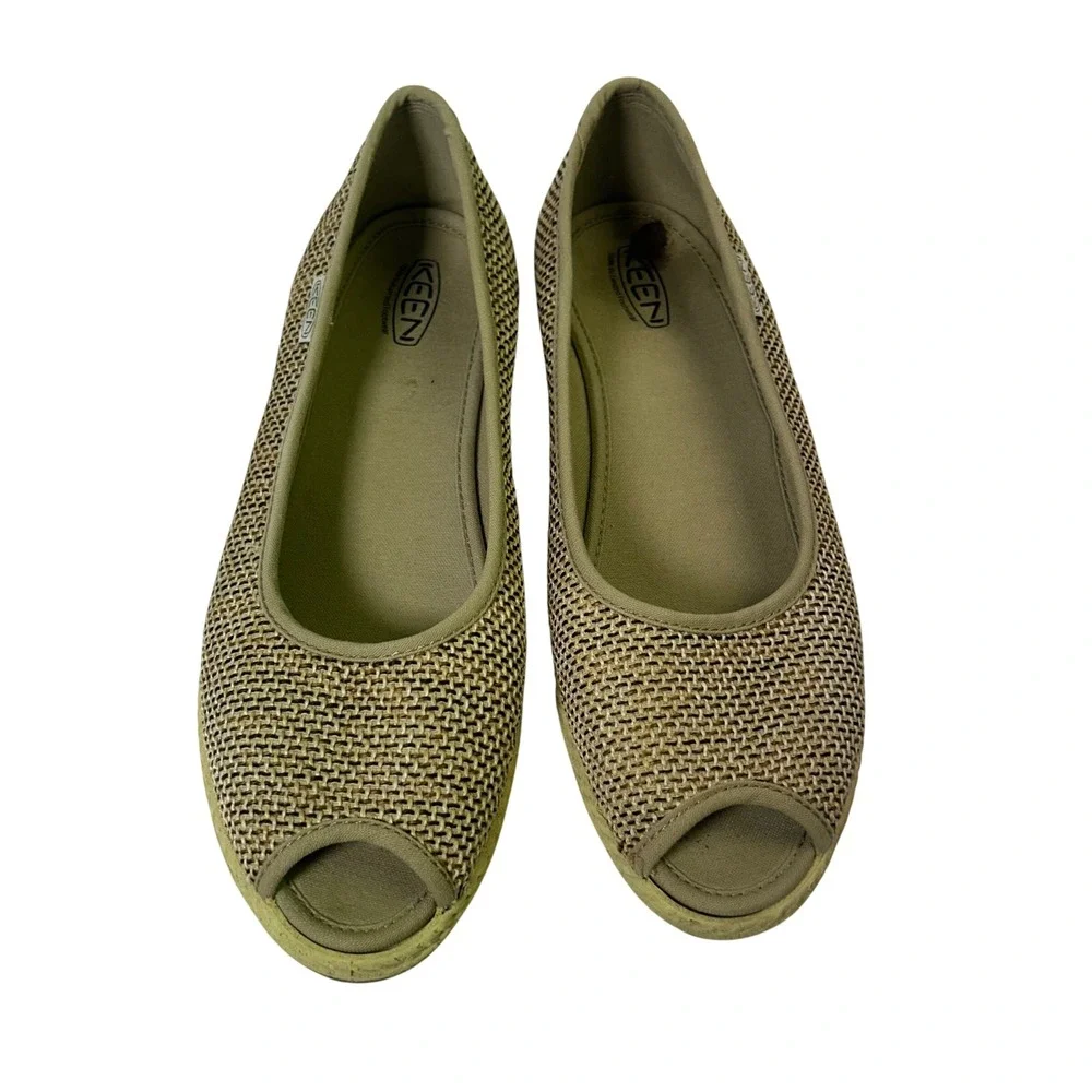 KEEN Women 8 Tan Brown Woven Peep Toe Wedge Sandals Shoes 1012412 Slip On